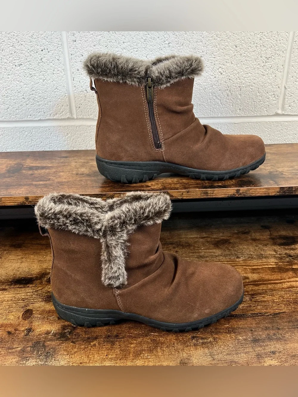 Khombu Boots Brown Suede Leather Faux Fur Lined Top Women's 9